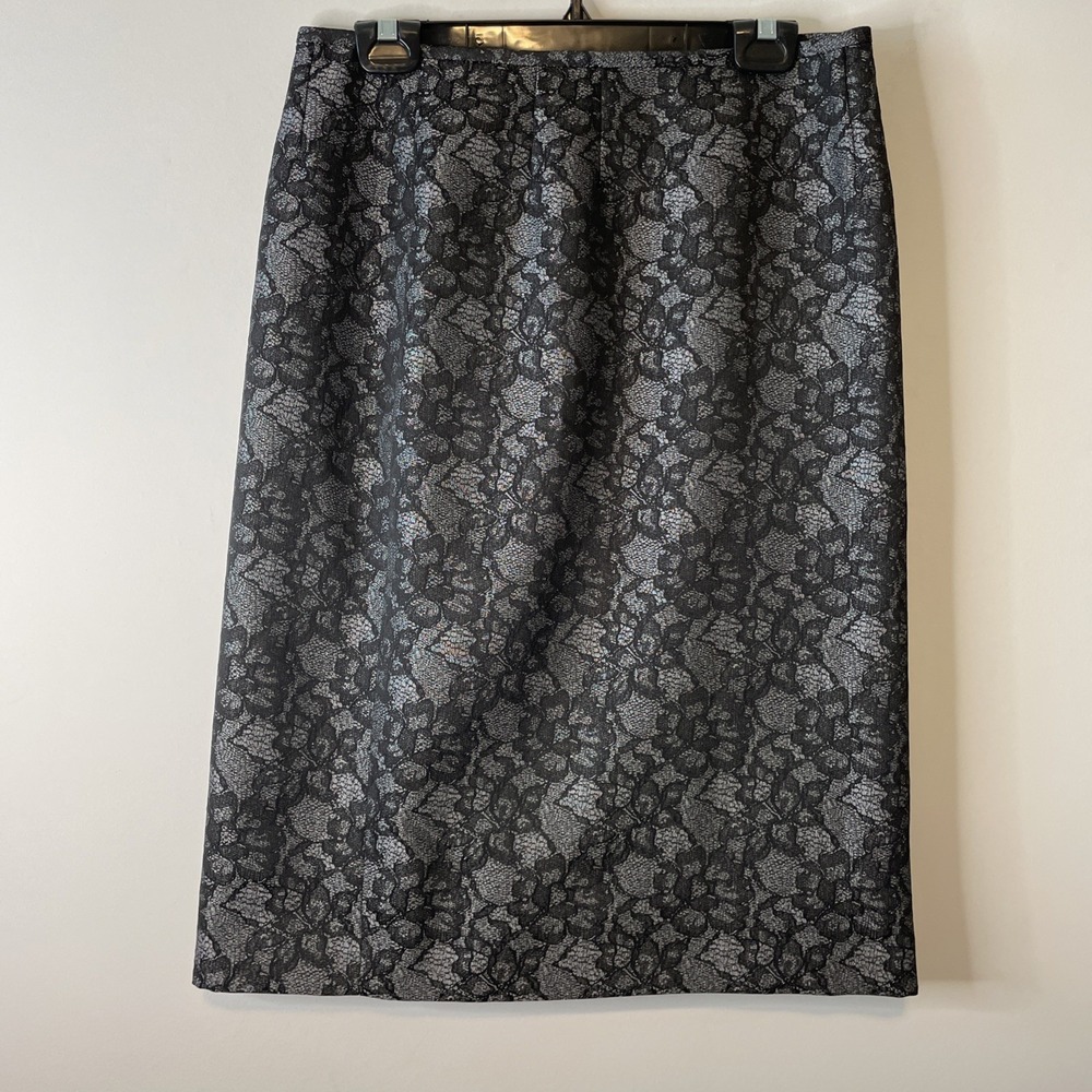 asper Women's Size 8 Black Silver Floral Lace Pencil Skirt Career Dressy